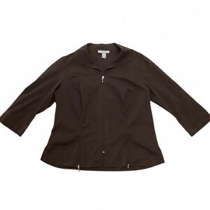 Dress Barn Classic Collection Brown Zip Front 3/4 Sleeve Jacket Women's Medium